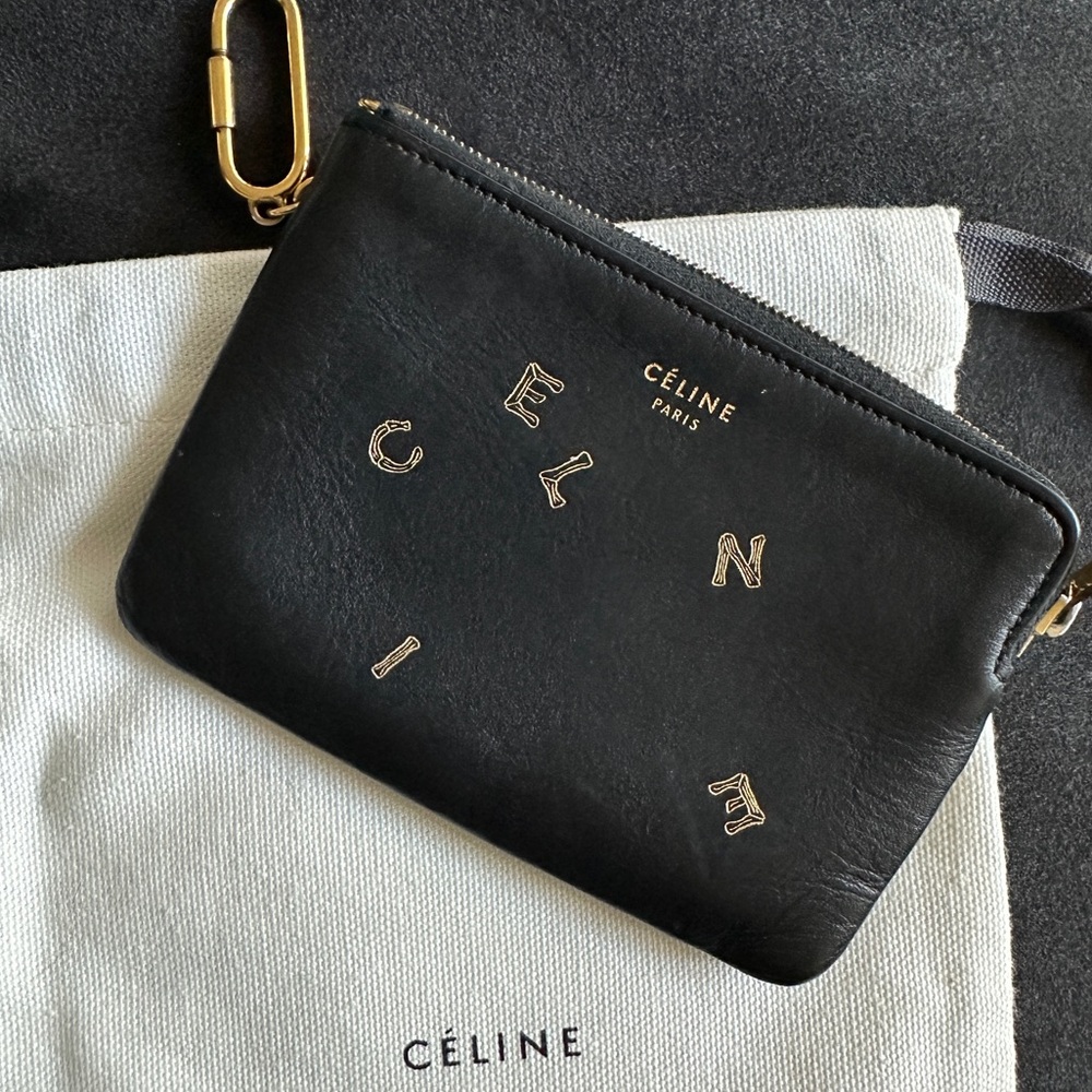 CÉLINE SLG Key Coin Card Pouch Black Leather/Gold Hardware - Anniversary Edition